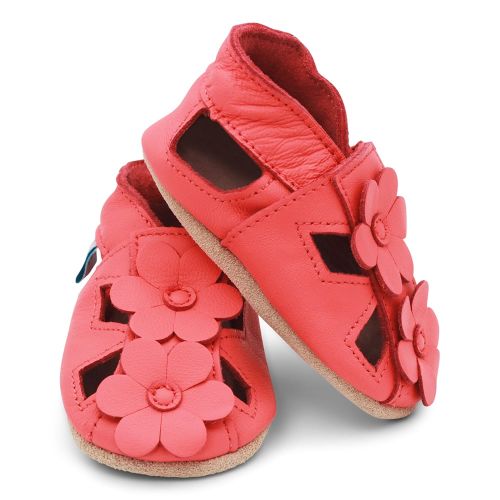 Coral Pink sandals for baby girls with flower design 