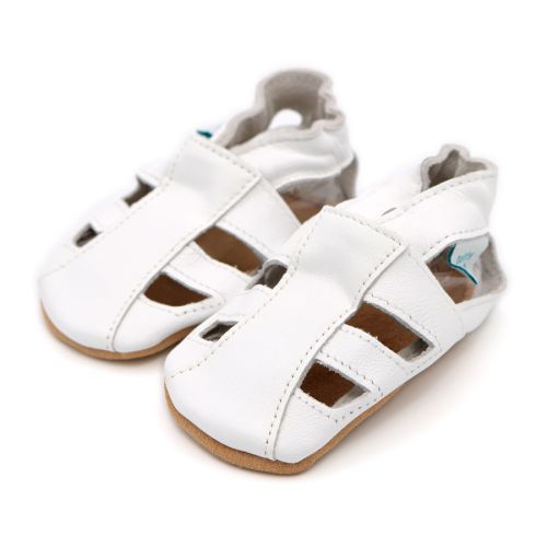 Dotty Fish Unisex-Sandalen aus weißem Leder mit weicher Sohle für Laufanfänger.