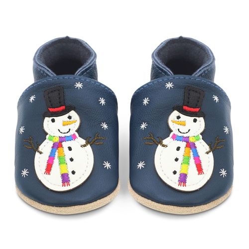 Jolly Snowman soft leather baby and toddler shoes by Dotty Fish 