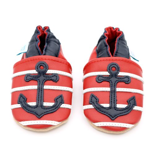 Dotty Fish Nautical Anchors Away Red soft leather baby and toddler shoes