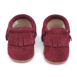 Dotty Fish Berry Red Suede Baby Moccasins 