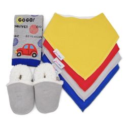 Geschenkset für Jungen – graue Wildlederhausschuhe