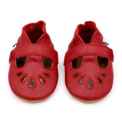 Red girls T-bar soft leather baby shoes by Dotty Fish 