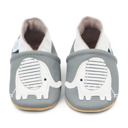 Dotty Fish Grey Leather Baby Shoes with Elephant motif