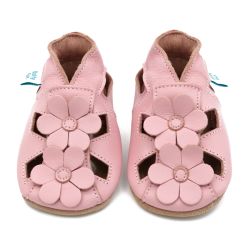 Rosa Leder Dotty Fish Baby und Kleinkind erste walker weiche Sohle Sandalen mit rosa Blumen.