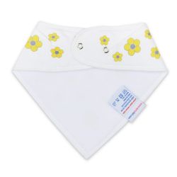 Yellow daisy baby bib with absorbent fleece backing for teething baby girls