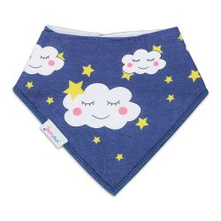Blue cotton baby bib with dreamy cloud design by Dotty Fish 