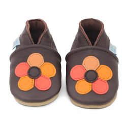 Dotty Fish brown leather autumn flowers soft sole baby girls shoes 