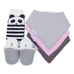 Geschenkset für Mädchen – graue Wildlederhausschuhe