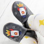 Baby wearing Alien themed legwarmers from Dotty Fish 