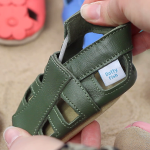 Dotty Fish khaki soft leather baby sandals with elasticated ankles