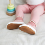 Dotty Fish toddler shoes with non slip rubber soles worn by toddler girl