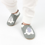 Grey elephant soft leather baby shoes by Dotty Fish with elasticated ankles
