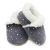 Dotty Fish dunkelgrau mit silbernen Sternen Wildleder Hausschuhe für Babys und Kinder mit weicher Sohle und flauschigem Fleecefutter.