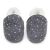 Dunkelgraue Dotty Fish Baby- und Kinderpantoffeln aus Wildleder mit weicher Sohle, silbernen Sternen und Fleecefutter.