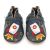 Dotty Fish Baby- und Kleinkinderschuhe aus anthrazitfarbenem Leder mit weicher Sohle und einem silbernen, roten und blauen Weltraumraketen-Design.