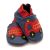 Marineblaue Dotty Fish Kleinkinderschuhe mit weicher Sohle, rotem Knöchelrand und rotem Feuerwehrauto-Design.