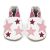 Dotty Fish aus weißem Leder mit weicher Sohle für Babys und Kleinkinder, die zum ersten Mal laufen, mit rosa Knöchelstreifen und rosa Sternen.