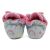 Rückseite der blauen Regenbogen-Babystiefel mit rosa Fleecefutter.
