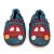 Dotty Fish Baby- und Kleinkinderschuhe aus marineblauem Leder mit weicher Sohle und rotem Automotiv.