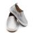 Silbernes Leder Dotty Fish erste Walker Gummisohle Slip-on Schuhe für Mädchen und Jungen.